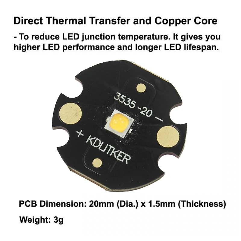 Nichia 519A 5700K 5000K 4500K 3500K High CRI 90 SMD 3535 LED on KDLitker DTP Copper MCPCB Flashlight DIY