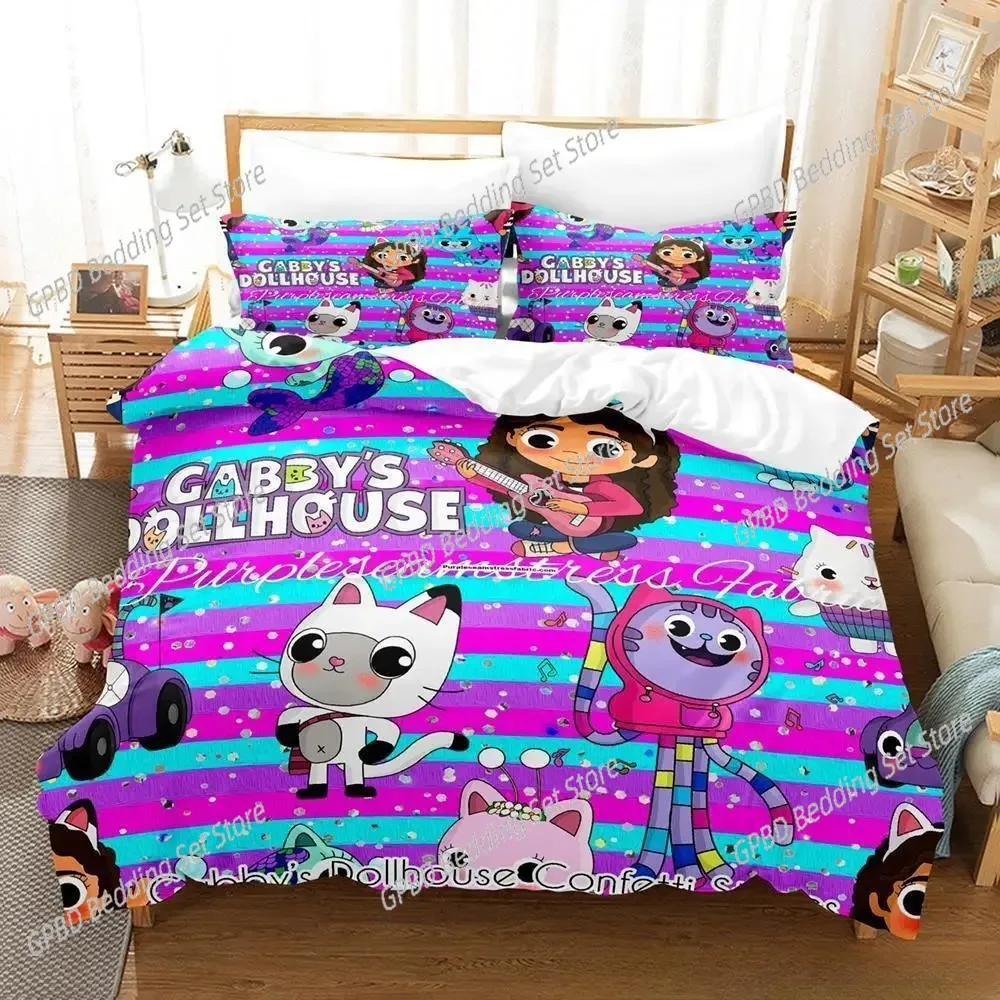 Gabbys Dollhouse Bedding Set Single Twin Full Queen King Size Bed Set Adult Kid Bedroom Duvet cover Sets 3D Anime Bed Sheet Set 5