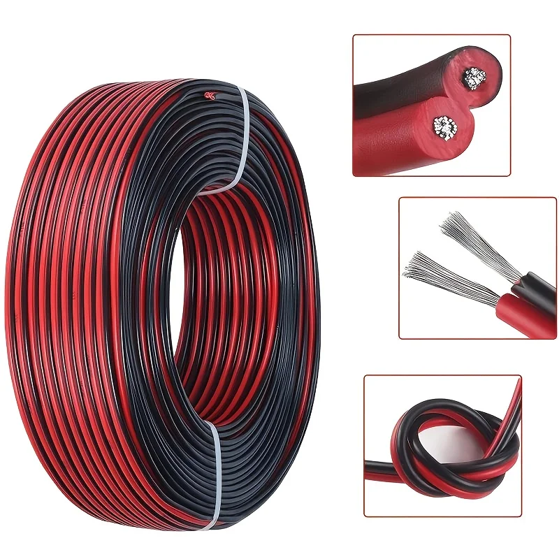 Durable Red and Black Electrical Wire - 2 Core Tinned Copper Extension Power Cable