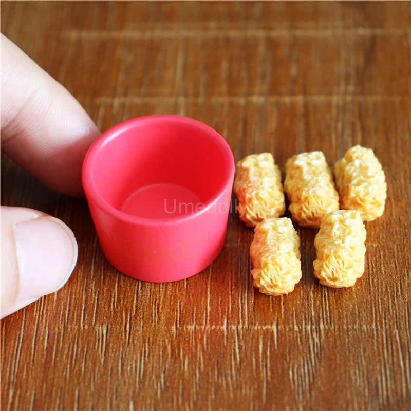 Miniature Dollhouse Fried Chicken Bucket and Hamburger Set - Mini Food Accessory