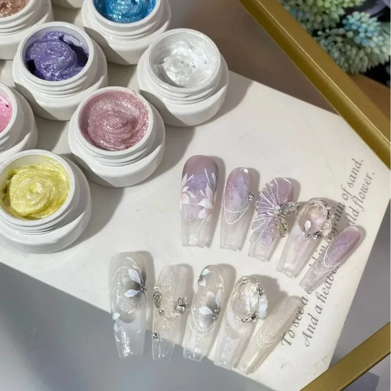 9colors/set 2.5ml Color Fairy Powder Cream Gel Nail Polish Texture Paste Texture Three-dimensional Modeling Glue Nail Art Design