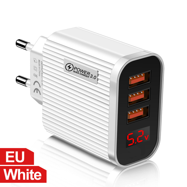 Ports USB Charger Quick Charge 3.0 With LED Digital Display Wall Charger For iPhone Xiaomi Fast Charging Mobile Phone Chargers