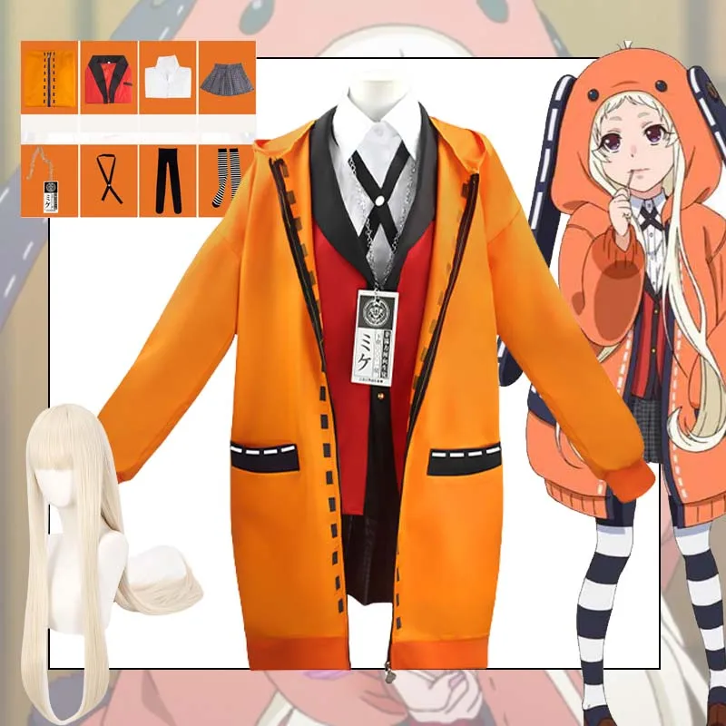 

Yomozuki Runa Cosplay Costume Anime Kakegurui Runa Cosplay Orange Hooded Jacket School Uniform Halloween Costume for Women
