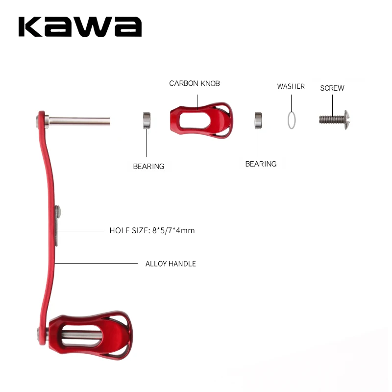 kawa Fishing Reel Handle Aluminum Alloy Rocker With Carbon Knob Double Handles Hole 8x5/7x4mm For D/S/A Reel Accessory