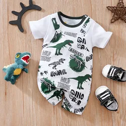 0-18 Baby Bodysuit Cute Cartoon Backband Dinosaur Print Comfortable And Soft Boys And Girls Summer Short Sleeved Newborn Clothes