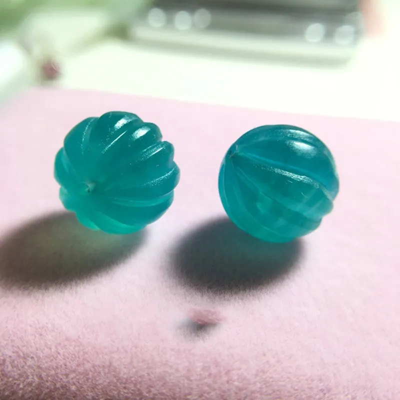 ONE PIECE full hole  loose beads green Amazonite carved round/pumpkin  for making jewelry necklace  FPPJ wholesale 4