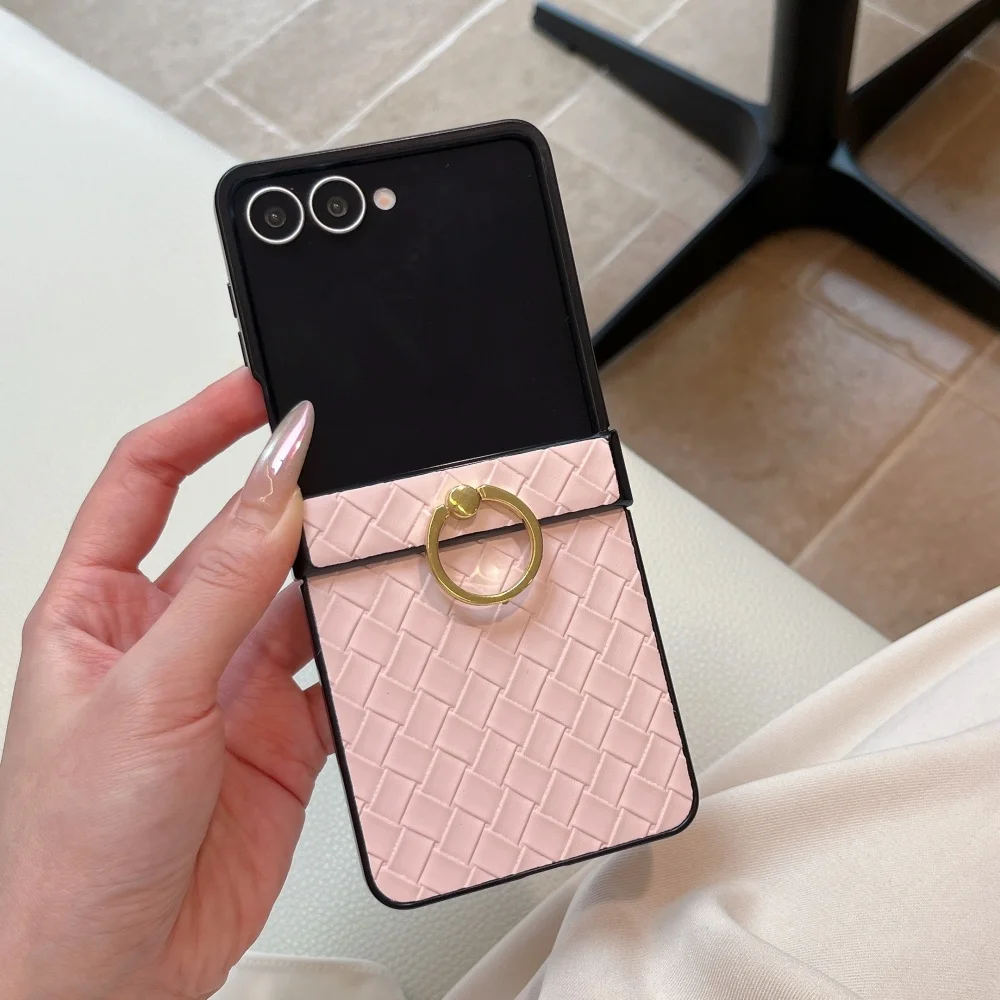 Premium PU Leather Flip Ring Holder Case with Hinge Protection Cover