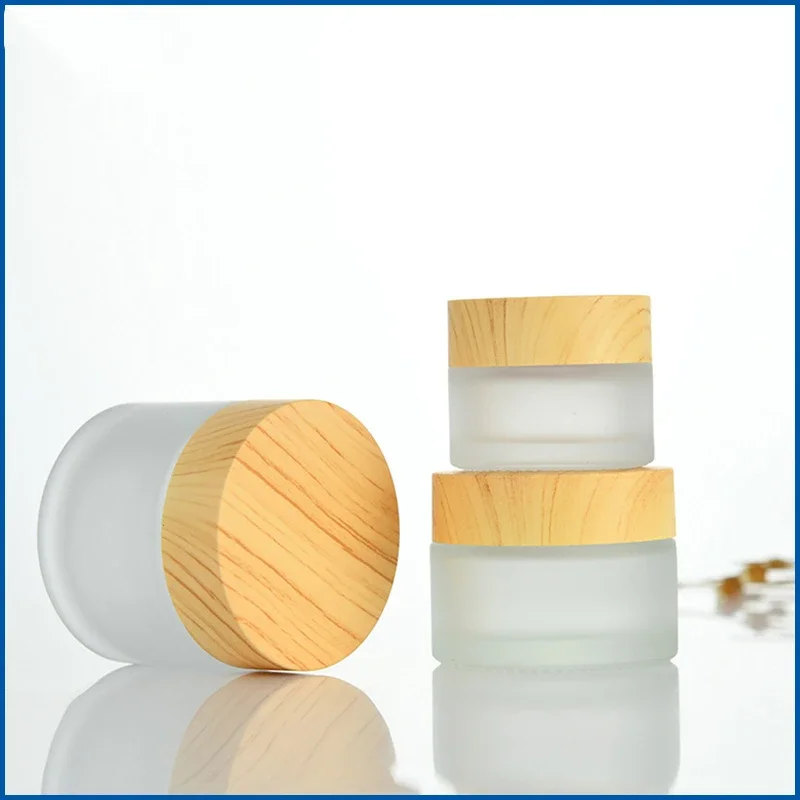 30g Cream Bottles Glass Wood Grain Lid Cosmetic Jar 50g Scrub Sub-bottling Portable Travel Sub-bottling Packaging Containers