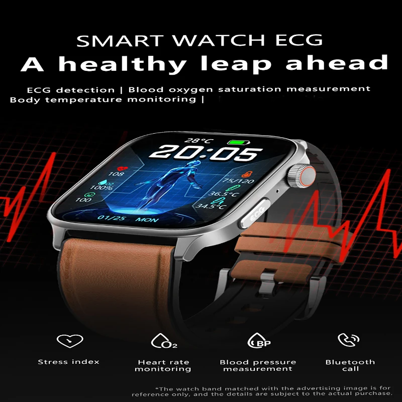 2026 Health SmartWatch ECG+PPG Heart Rate Blood Oxygen Blood Pressure Monitoring NFC Bluetooth Call Motion Trajectory Smartwatch 5