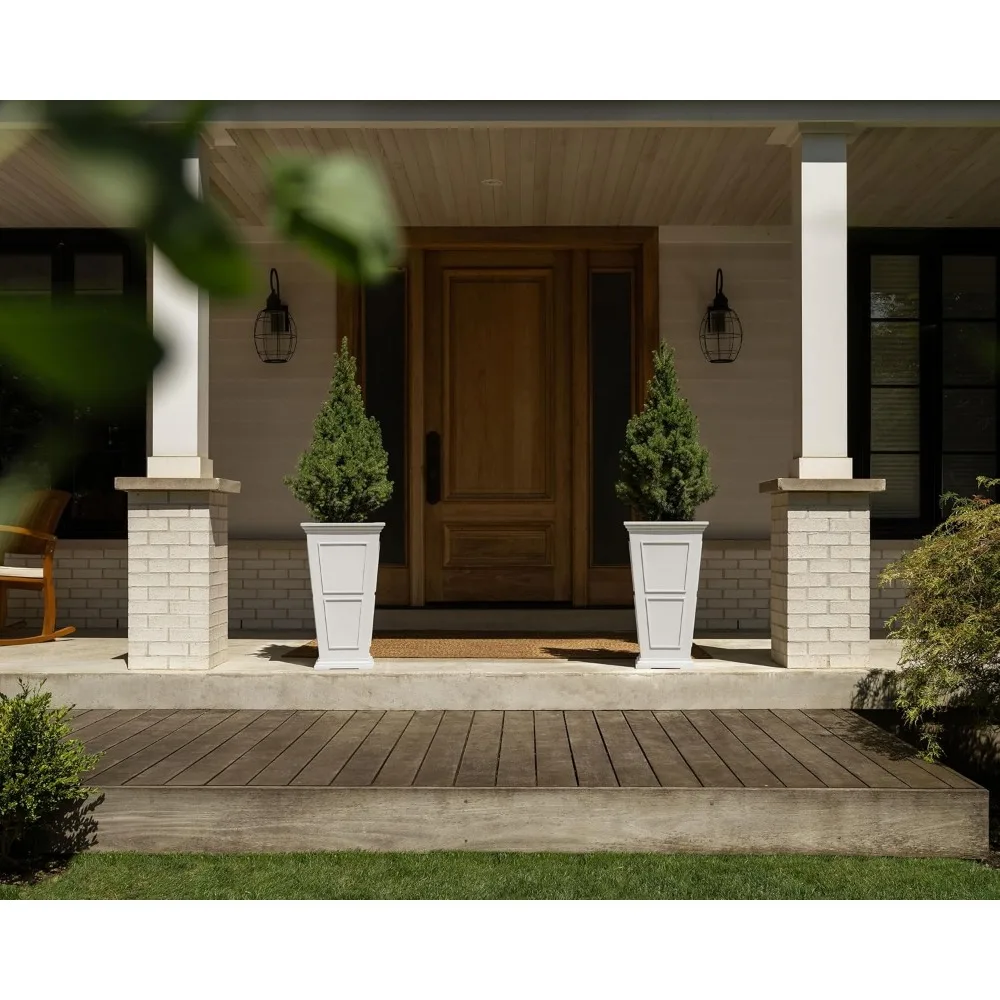 Fairmont Tall Plastic Planter - Large Outdoor Planter for Front Porch Crack Resistant All-Weather Use Classic Estate 6