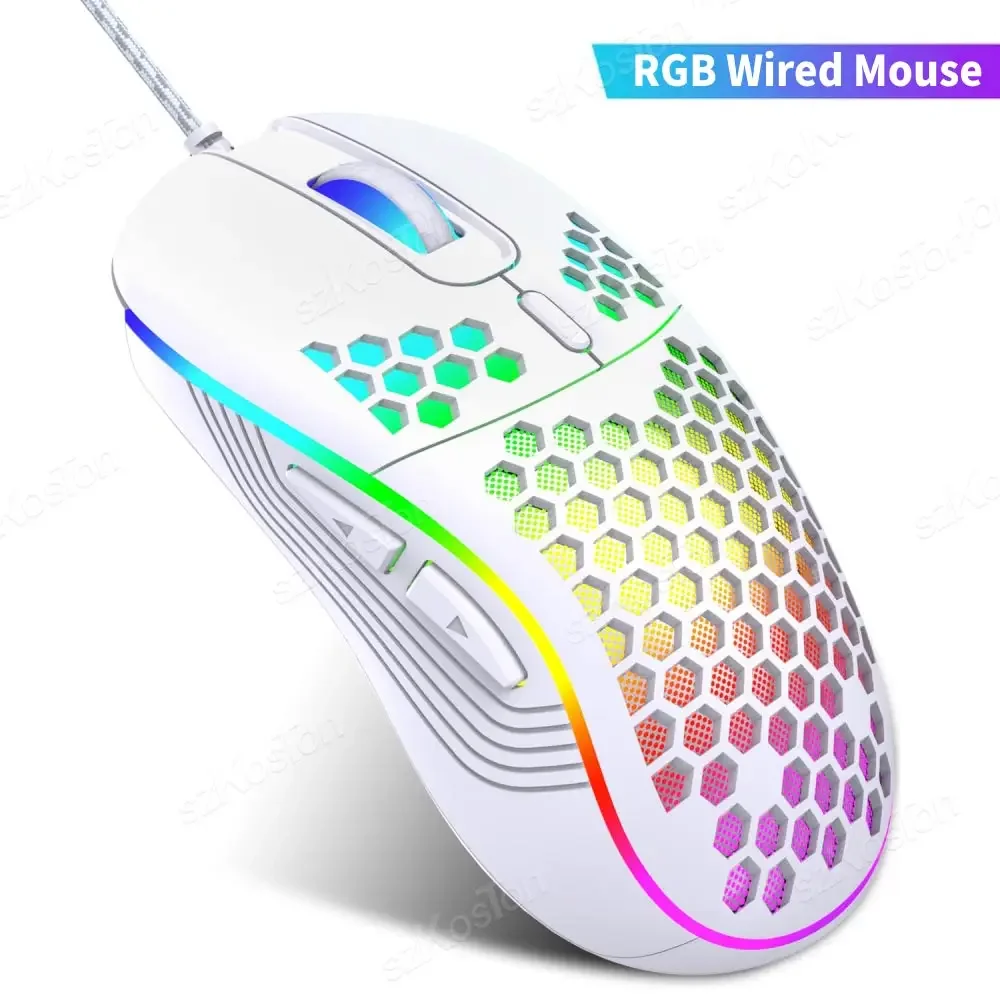 Petek Kablolu Oyun Mouse'u RGB Arka Aydınlatmalı 7200 Ayarlanabilir DPI Ergonomik USB Bilgisayar Mouse'u Windows PC ve Dizüstü Bilgisayar Oyuncuları için