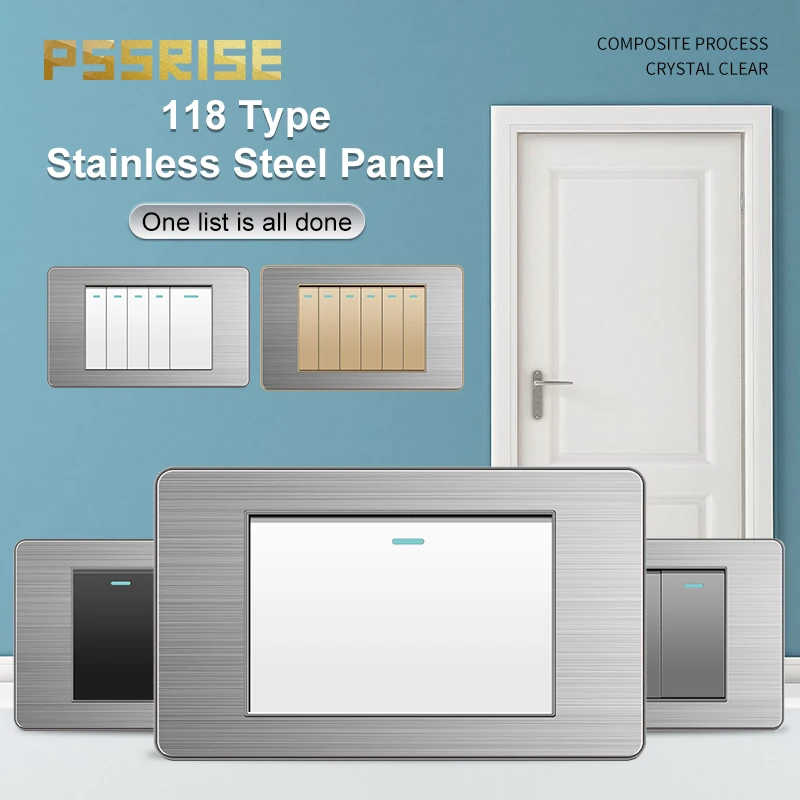 

PSSRISE 2 Way Brazil Mexico US Wall Light Switch Stainless Steel Panel Push Button Rocker Power Switch 1/2/3/4/5/6 Gang 118*74mm