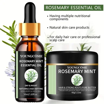 Olio essenziale di menta al rosmarino per la crescita dei capelli - Trattamento con pellicola naturale per rinforzare e addensare i capelli 2025 Nuova formula 1/2 set 1
