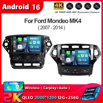 Autoradio stereo con navigatore GPS Carplay Android 16 per Ford Mondeo MK4 2007-2014, lettore video per auto 2din, unità principale multimediale DVD.