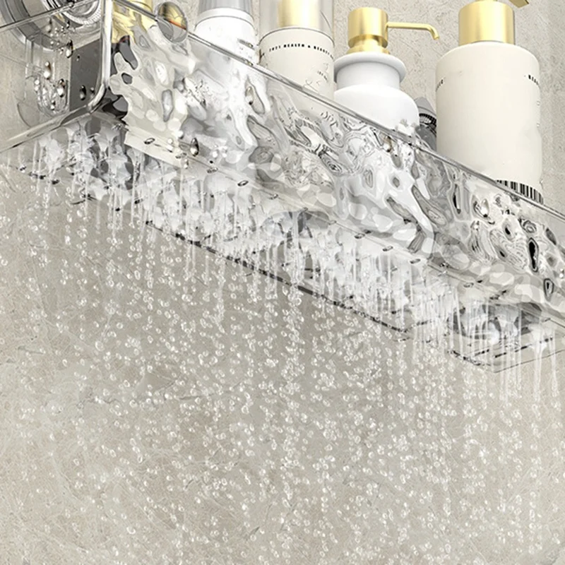 No-Drill, Light Luxury Style Glacier Pattern Suction Cup Shelf,Bathroom Shower Organizer Easy To Use Transparent Fan Style