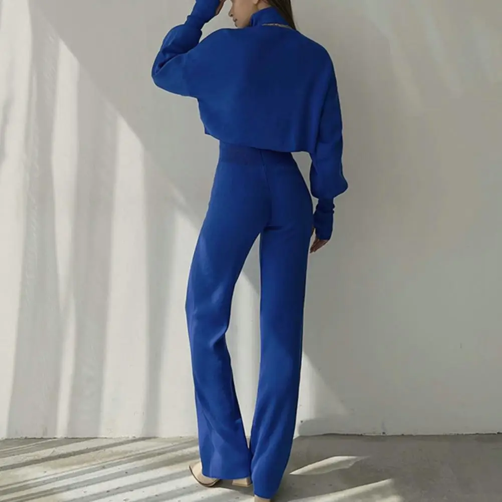 

1 Set Top Pants Set Loose Long Sleeve Turtleneck Elastic Waist Wide Leg Keep Warm Winter Lady Blouse Trousers Two Piece Set