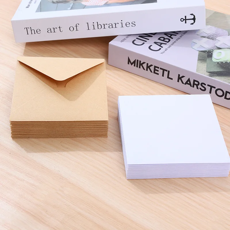50pcs Kraft Paper Envelopes 120g Paper 10x10cm 16x16cm Wedding Invitations Supplie Postcard Giftbox Packaging Storage Stationery
