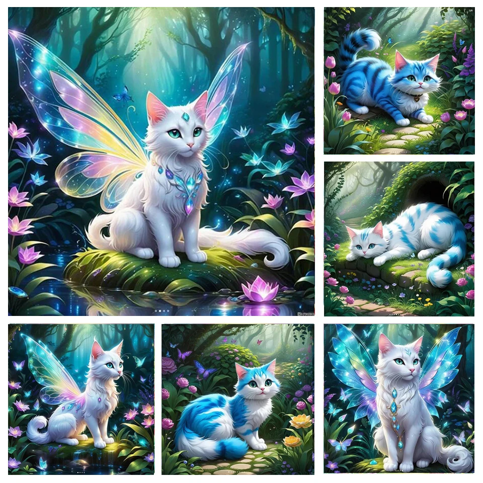 Dreams Of Fairy Tales Of Elf Blue Cats Diamond Painting Kit Full 5D Diy Diamond Mosaic Ricamo Forest Animal Home Decor W402