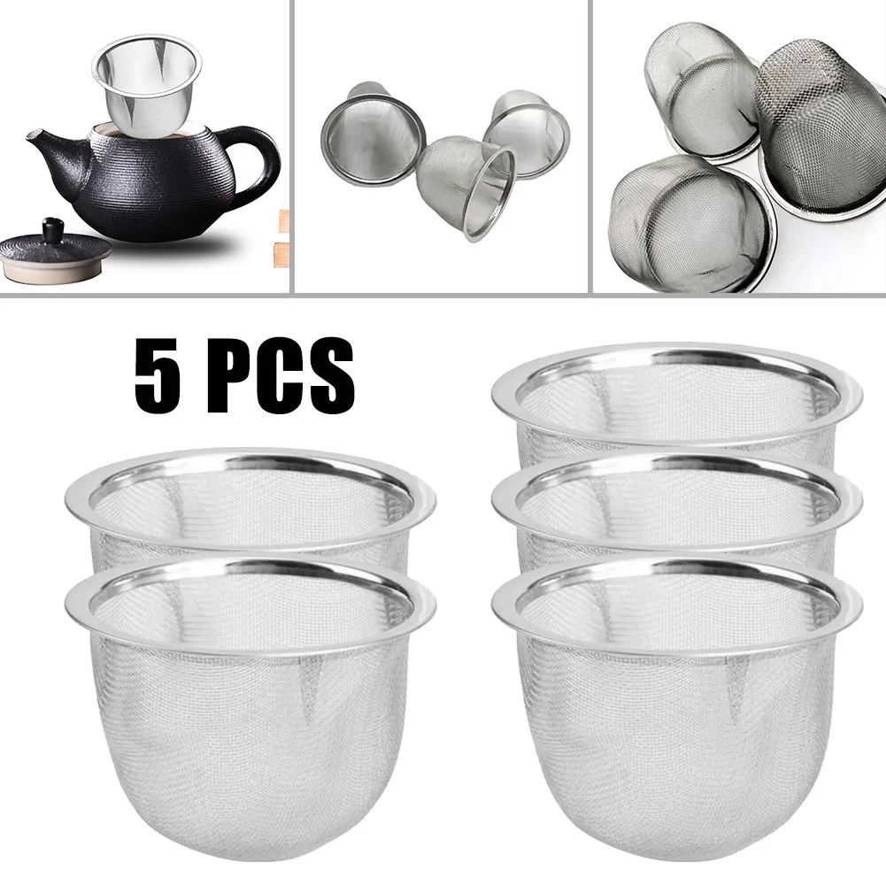 5pcsStainlessSteelMeshTeaLeavesStainerTeapotScreenForTeasInfuserCoffeeHerbSpice