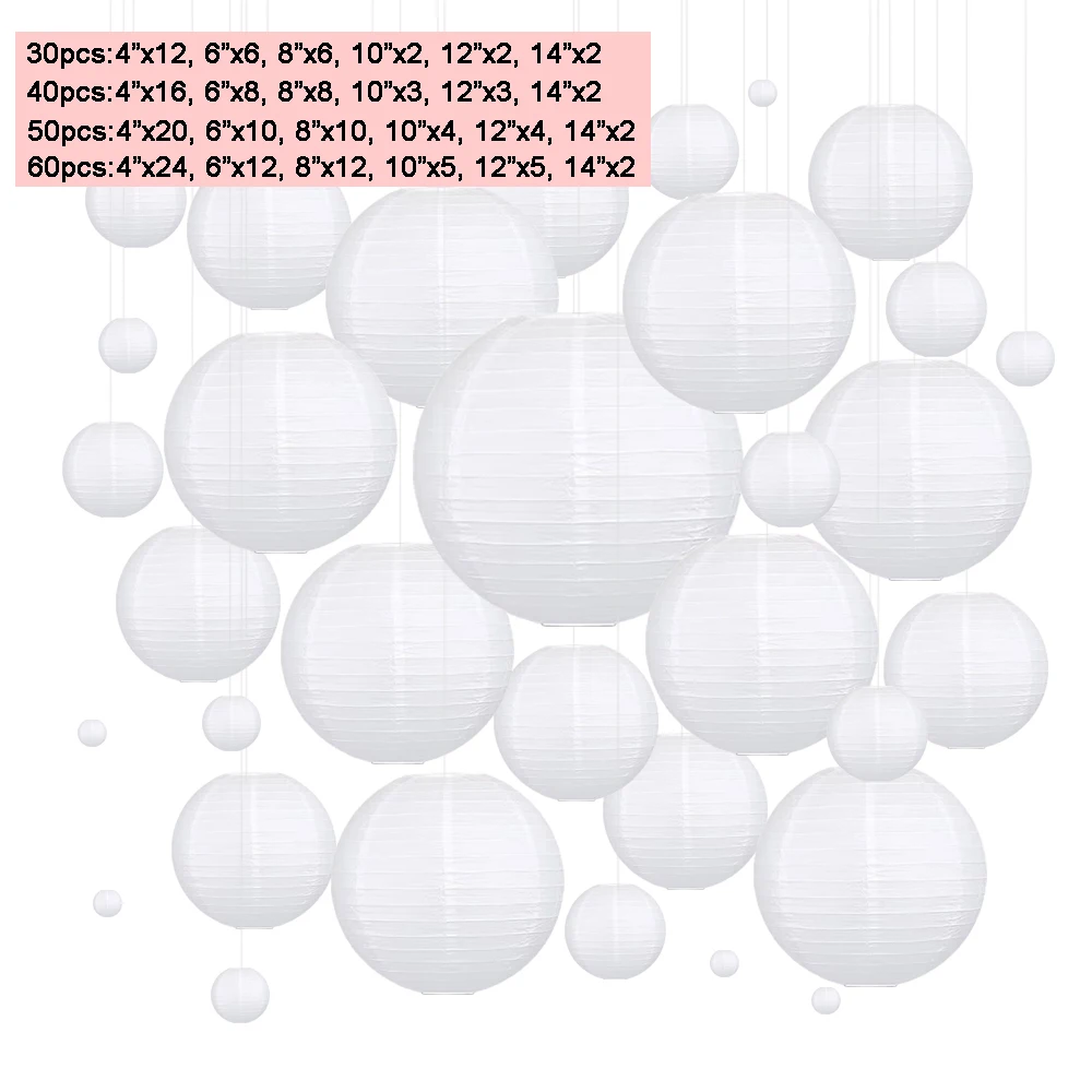 4-14'' Mixed White Paper Lanterns 30/40/50/60pcs Wedding Decoration Japanese Lanterns Hanging Chinese Ball Lampion Party Decor paper lantern japanese lantern led lantern oil burner nozzle