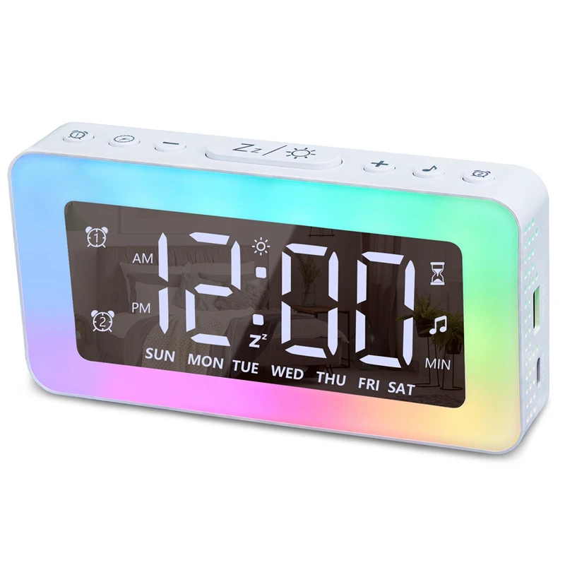 Alarm Clocks For Bedrooms Mirror Clock With 8 RGB Atmosphere Light Dual