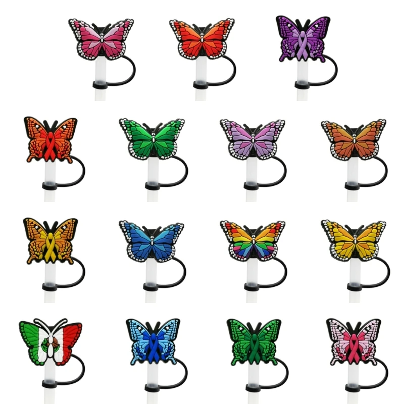 

10Pcs Silicone Straw Tips Reusable Straws Toppers Drinking Butterfly Straw Caps