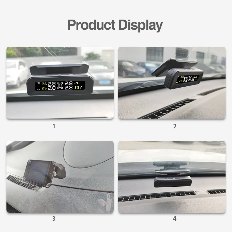 E-ACE Car Tire Pressure Monitor System Automatic Brightness Control Attached To Glass Wireless Solar Power Tpms With 4 Sensors