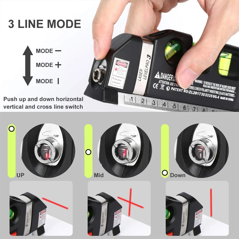 Laser Level Line Tools with Tripod Multipurpose Adjustable Laser Level Kit Standard Cross Line Lase 8 Feet Measure Tape Ruler
