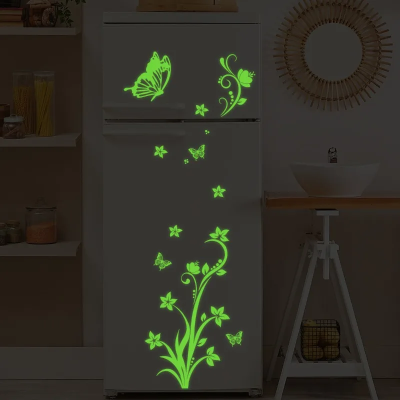 Simple Luminous Flower Butterfly Refrigerator Sticker for Home Living Room Kitchen Refrigerator Wall Sticker Self-adhesive Decor