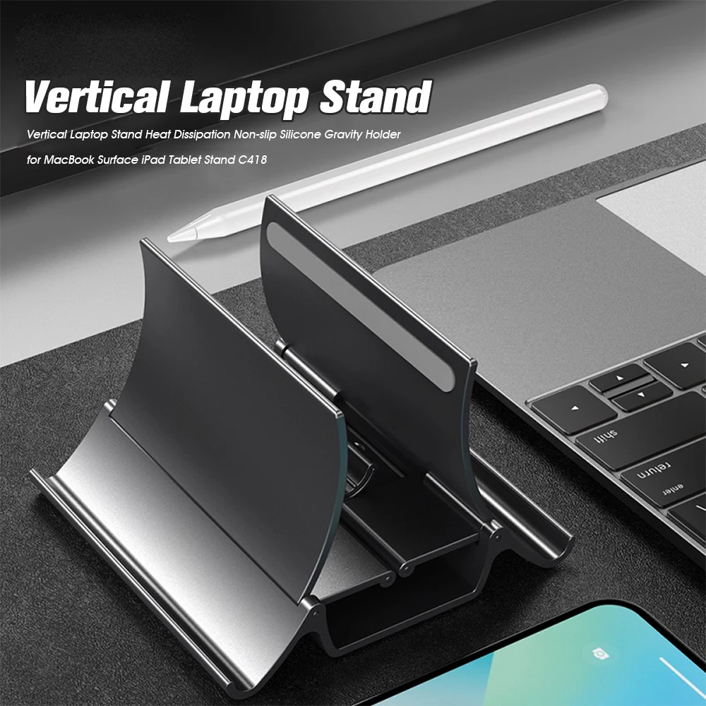 Supporto Per Supporto Per Laptop Verticale Gravity Auto Locking Storage Dock Desk Organizer Adatto A Macbook Ipad Surface Dell Chromebook