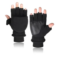Winter warm Gloves Fingerless Convertible Thermal Mittens Gloves Windproof Polar Fleece Warm men women double-layer Flap Gloves 2