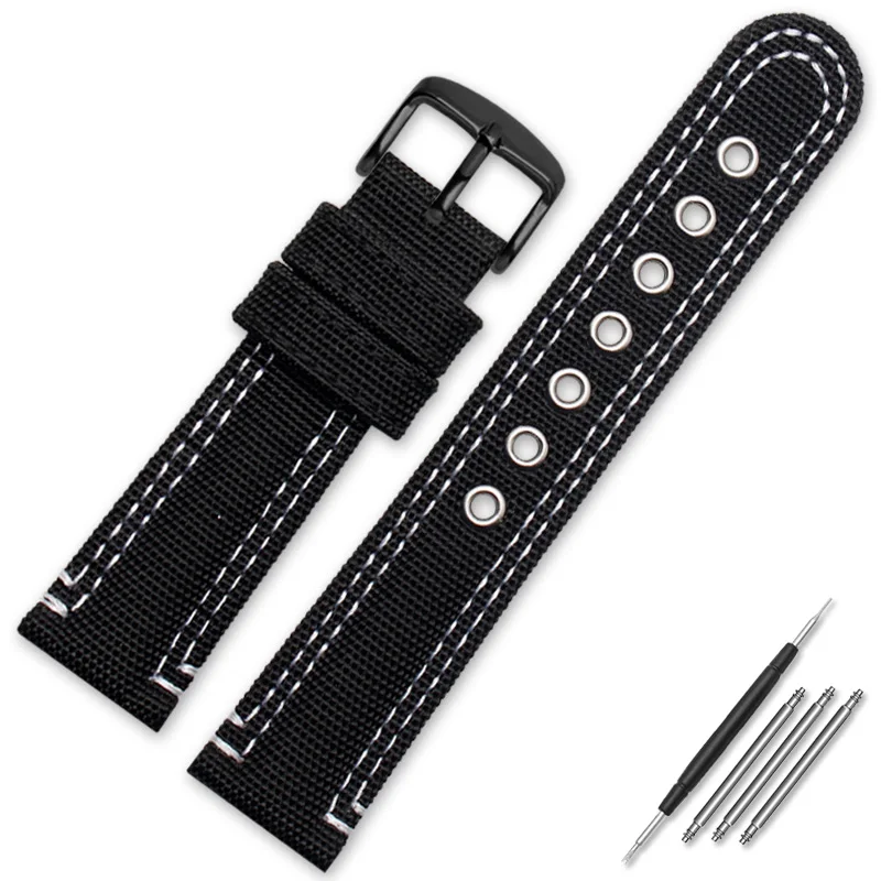 Correa de reloj de lona duradera y acolchada de cuero para Citizen Seiko SKX007 SKX009 I-WC, cómoda, de 20 y 22 mm