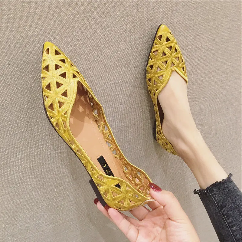 Pointed Toe Ladies Yellow Flat Shoes Ladies Footwear Yellow
