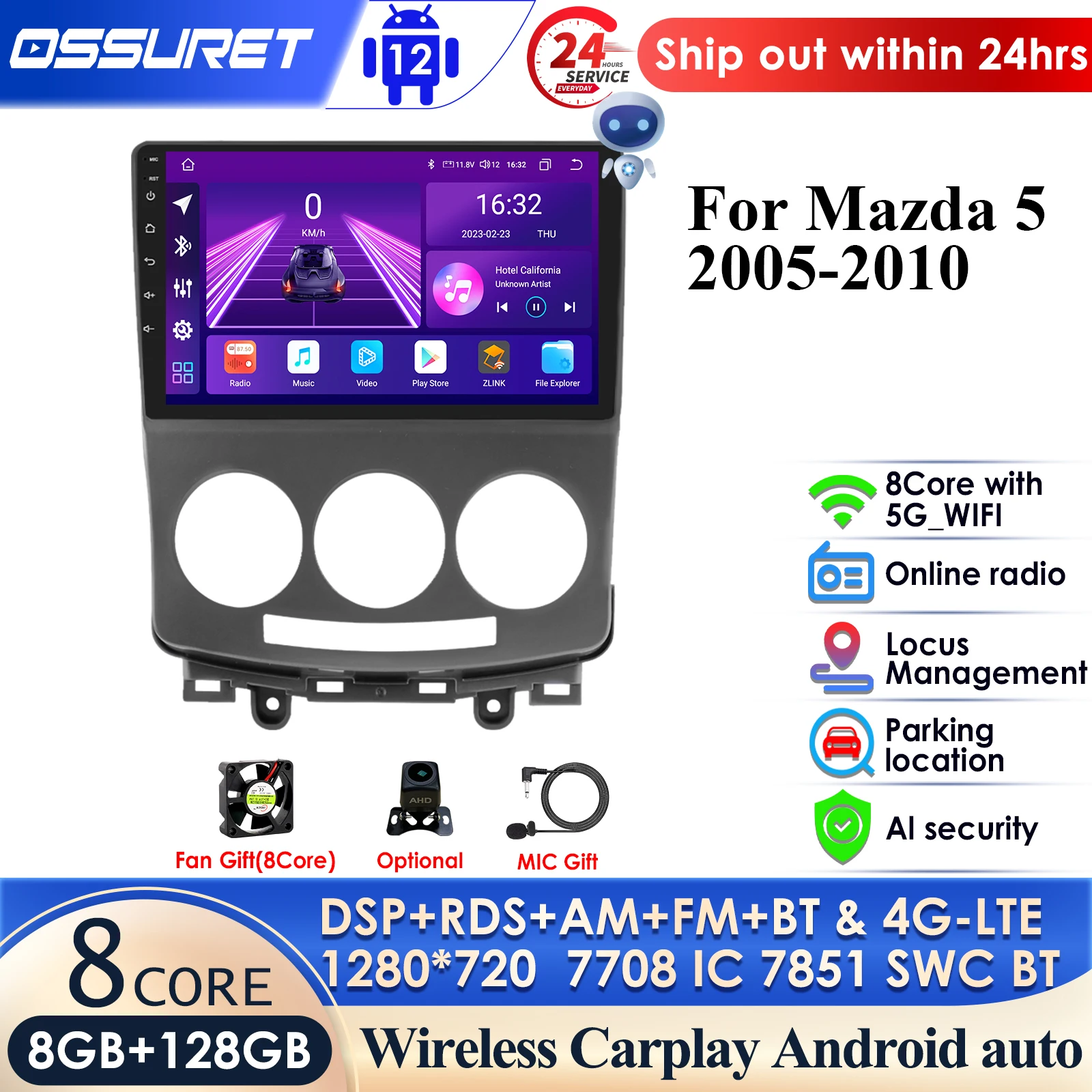 Pro Ai System Plus 8 + 128 Android 13 Car Radio Multimedia Per Mazda 5 2005-2010 Navigazione Gps Wireless Carplay Auto Stereo Video