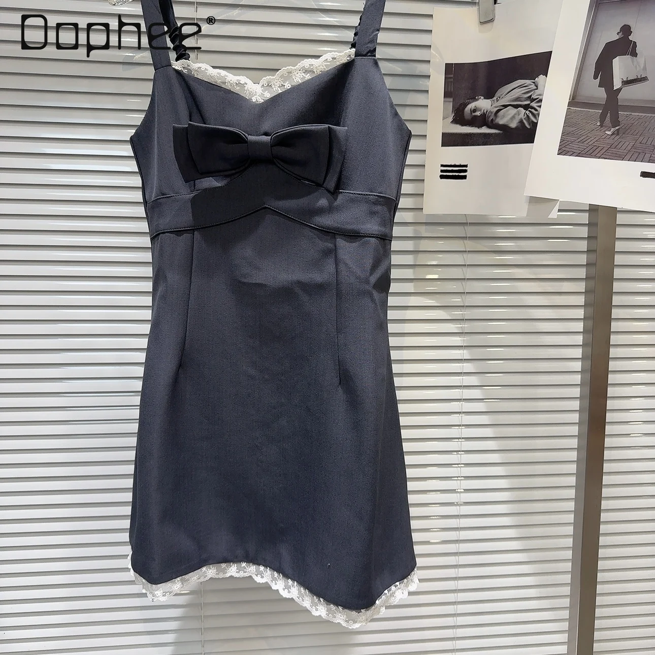 

Элегантное кружевное платье с волнистыми краями для женщин, Новинка лета 2024, женское трехмерное платье миди на бретелях-спагетти с бантом на талии