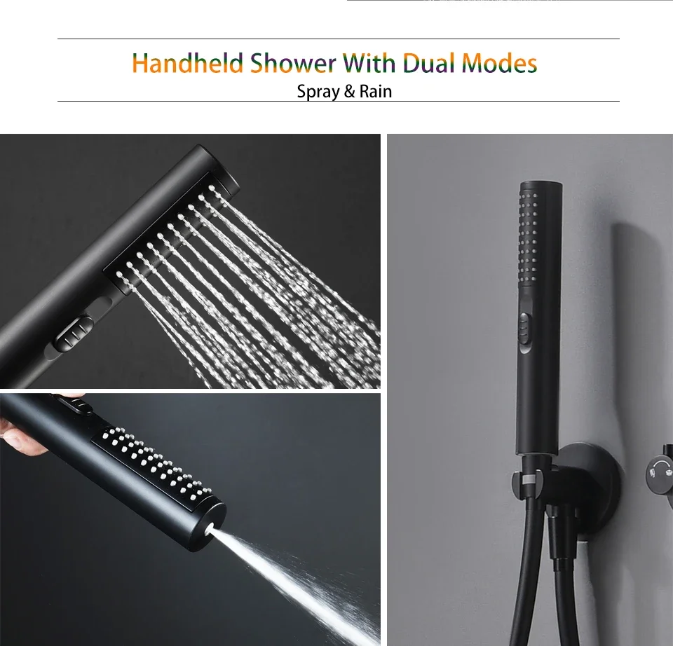 Description Picture 5 of itemMatte Black Rain Shower Set System Bathroom Wall Mounted Hot and Cold Bath Shower Faucet with Handheld Shower Head