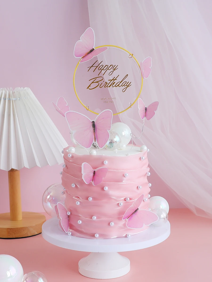 Netflix Pink Butterfly Birthday Party Cake Decorations Princess Baby Battesimo Compleanno Matrimonio Cupcake Topper Forniture Per Feste