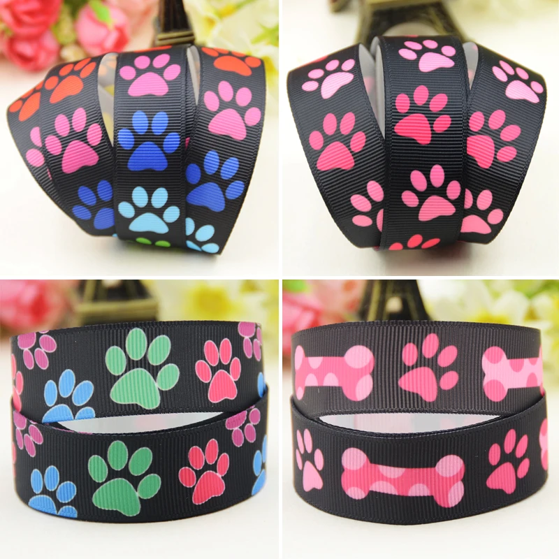 22Mm 25Mm 38Mm 75Mm Dog Paw Print Cartoon Printed Grosgrain Ribbon Decorazione Per Feste 10 Yards