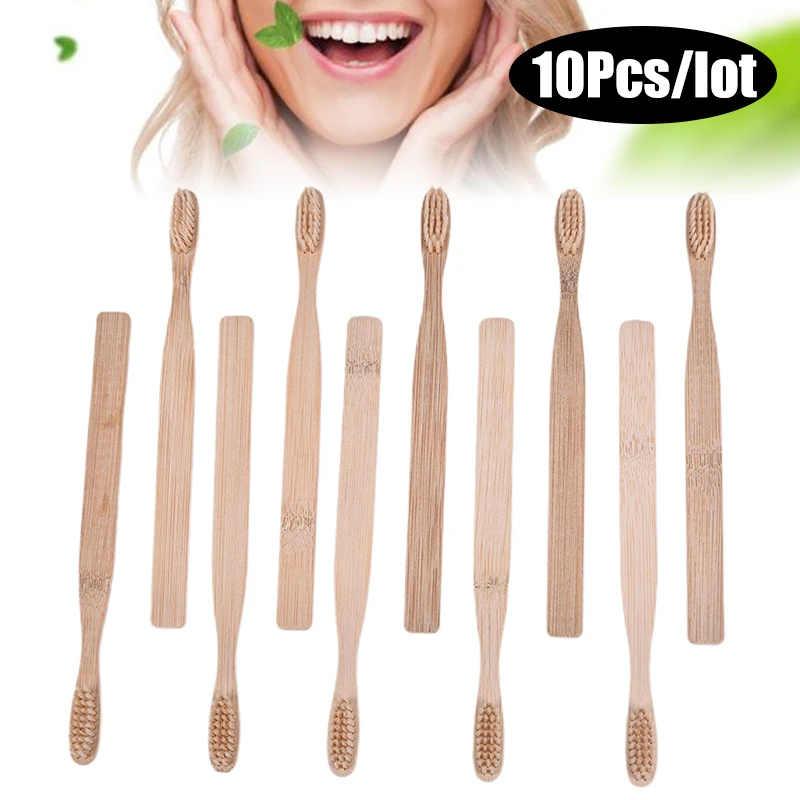 10개/박스 친환경 대나무 숯 칫솔 구강 건강을 위한 저탄소 중간 부드러운 칫솔모 나무 손잡이 칫솔