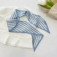 Luxury Design Print Silk Scarf Misty Blue Small Silk Scarf Women's Ins Style Long Streamer Tie Bag Hair Tie Silk Scarf 3