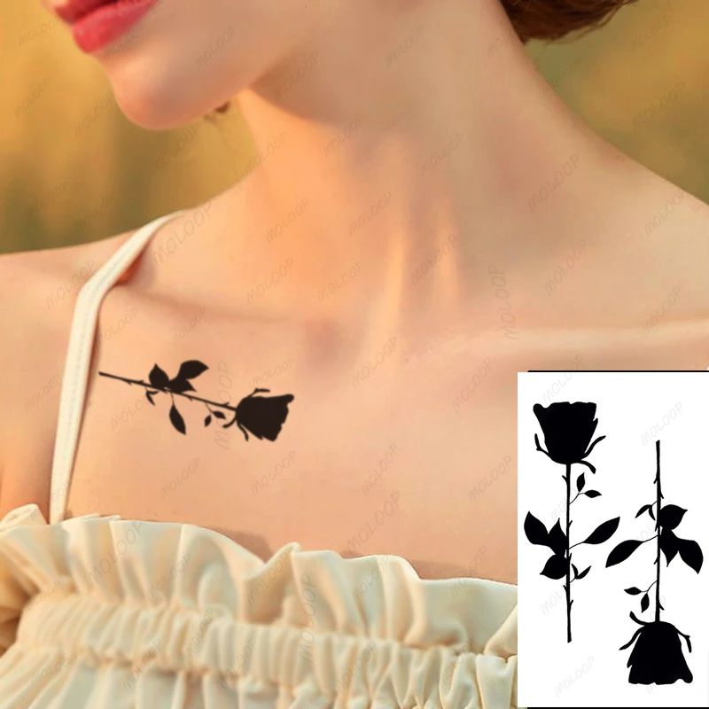 

Водостойкая Временная тату-наклейка, черная пикантная Роза, искусственные татуировки флэш-тату, руки, груди, шеи, боди-арт для женщин и мужчин