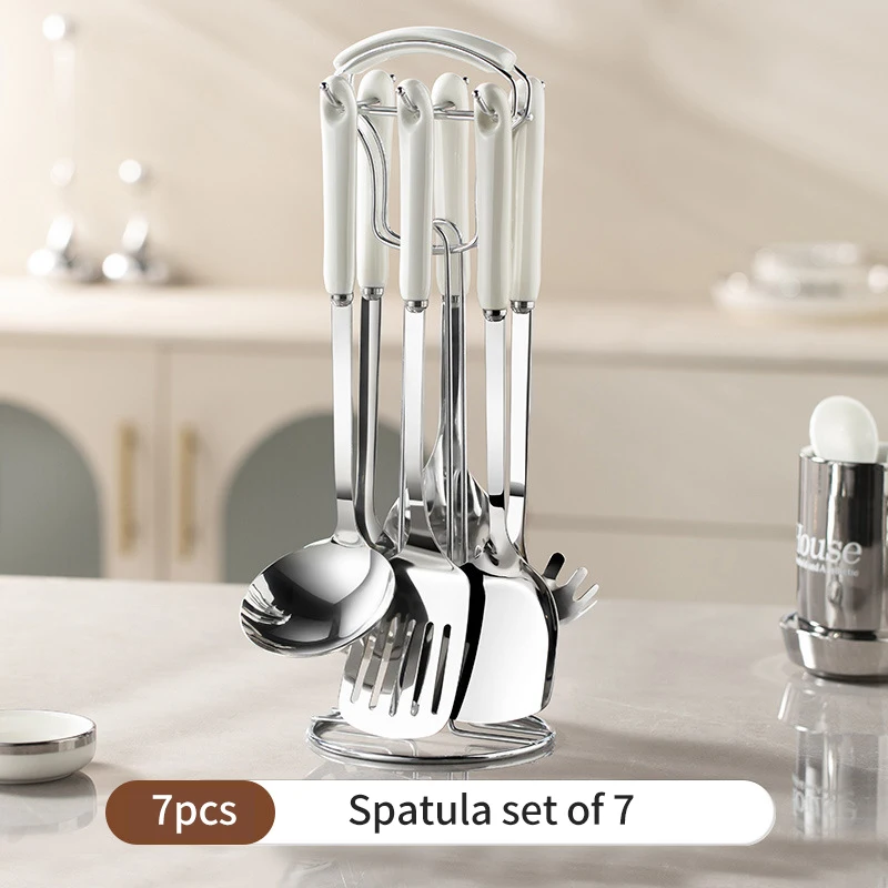 1pc/7pcs Kitchen Utensil Set Stainless Steel Cooking Utensils with Holder  Organizer Spatula Soup Spoon Colander Kitchen Gadgets