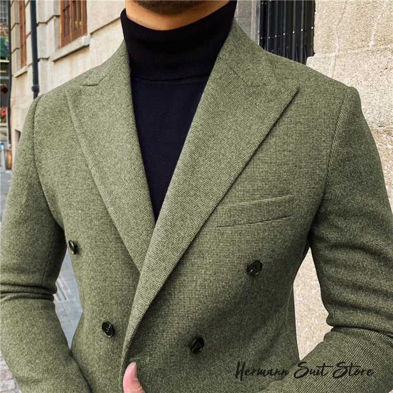 Wool Blend Men's 2 Piece Suit Set(Jacket+Pants) Double Breasted Lapel Suit Set Wedding Prom Dinner Wrok Travel Dinner Banquet 3