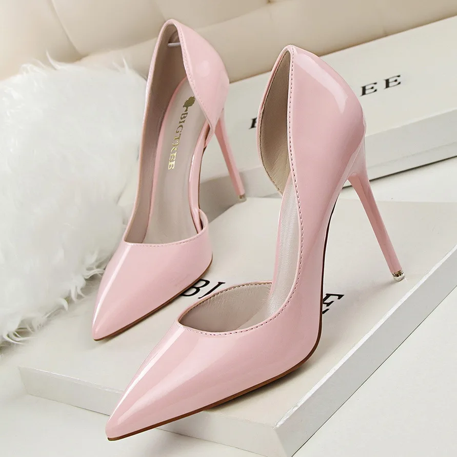 Women Korean Version Glossy Patent Leather Shallow Mouth Office Stiletto Party Comfort Women Extreme High Heels Simple 638-5 3