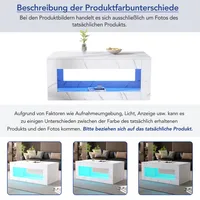 Table basse moderne à LED, table de canapé, table basse brillante avec télécommande, grande table basse avec imprimé marbre (blanc) 5