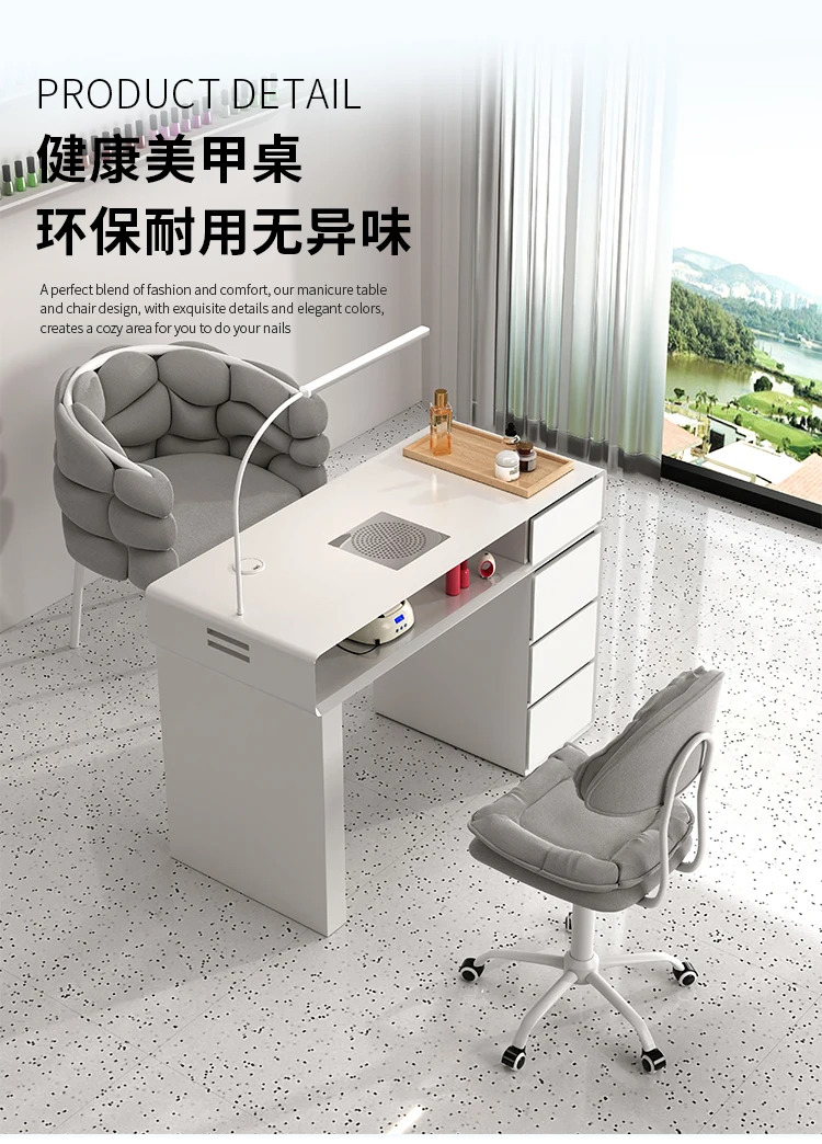 Luxury Classic Nail Table With Light Modern Marble Top Nordic Nail Desk European Aesthetic Table Manucure Nail Salon Furniture