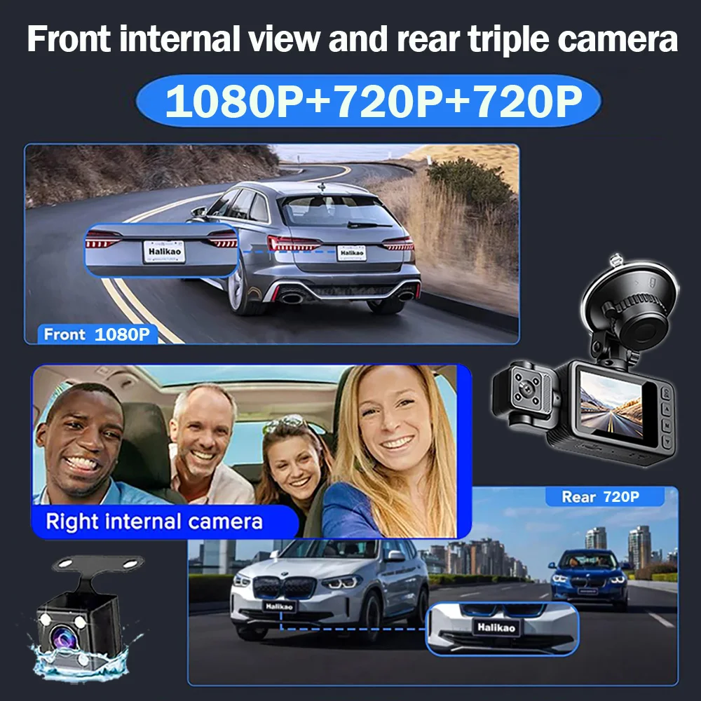 Description Picture 4 of item3 Channel WiFi Car DVR HD 1080P 3-Lens Vehicle Dash Cam Three Way Camera DVRs Recorder Video Registrator Dashcam Camcorder