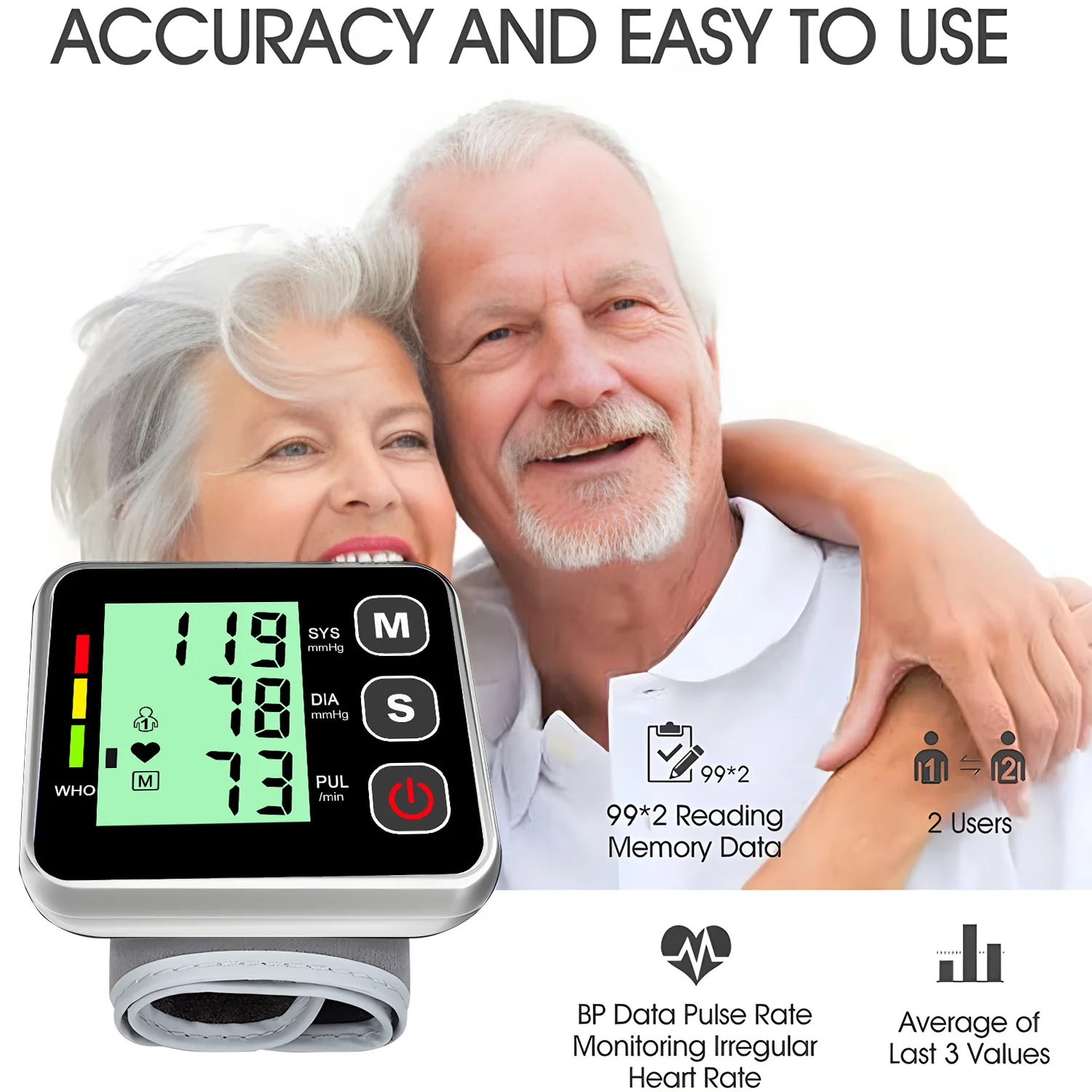 Blood pressure monitor-Home wrist medical high-precision digital screen blood pressure monitor heart rate and pulse blood pressure monitor,blood pressure meter
