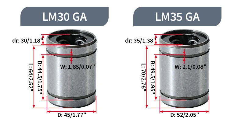 Hochtemperaturbeständiges Stahlkäfig-Linearbewegungslager LM8GA LM10GA LM12GA LM16GA LM20LGA LM25LGA LM30LGA LM35LGA LM40LGA – Detail 6