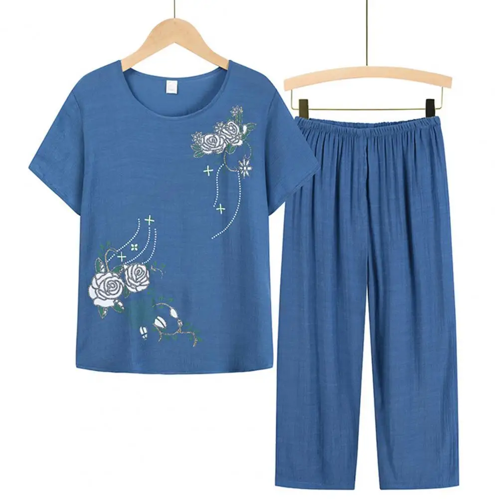 

Casual Pajamas Elastic Waistband Comfortable Women Floral Print Homewear Outfit